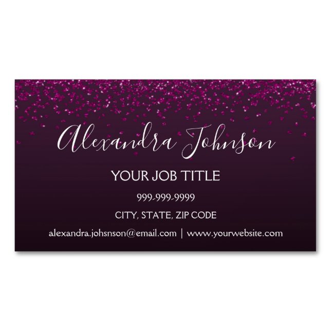 Burgundy and Purple Hearts Confetti Business Card Magnet (Front)