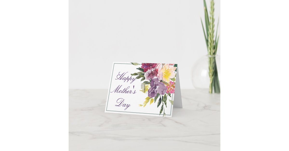 Burgundy and purple watercolor floral Mother's Day Card | Zazzle
