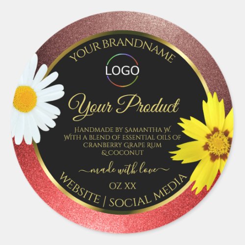 Burgundy and Red Glitter Black Product Labels Logo