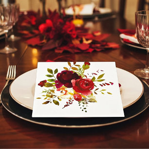 Burgundy and red watercolor roses napkins