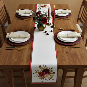 Burgundy and red watercolor roses short table runner