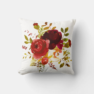Burgundy and red watercolor roses throw pillow
