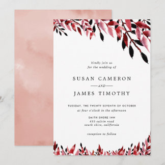 Burgundy and Rose Blush fall wedding Invitation