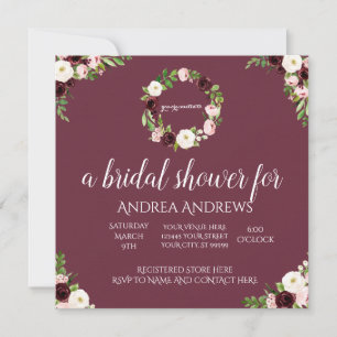 Burgundy and Rose Floral Bridal Shower Invitation