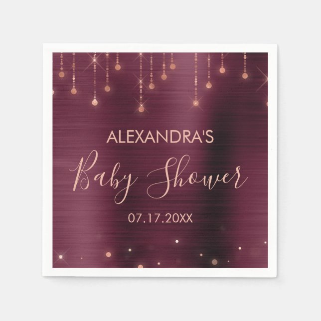 Burgundy and Rose Gold Baby Shower Napkins (Front)