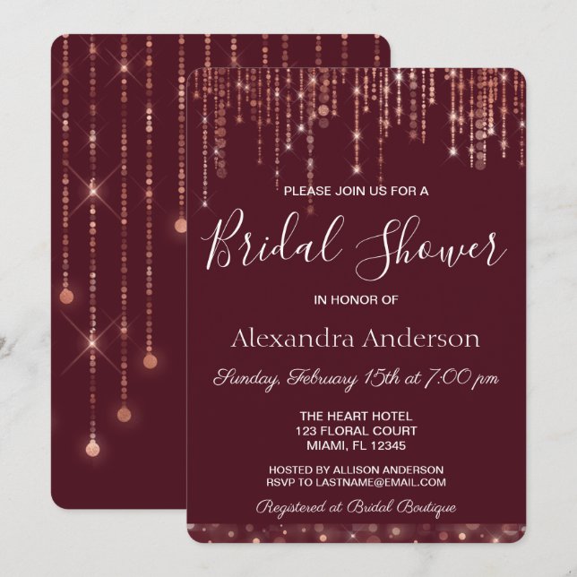 Burgundy and Rose Gold Bridal Shower Invitation (Front/Back)
