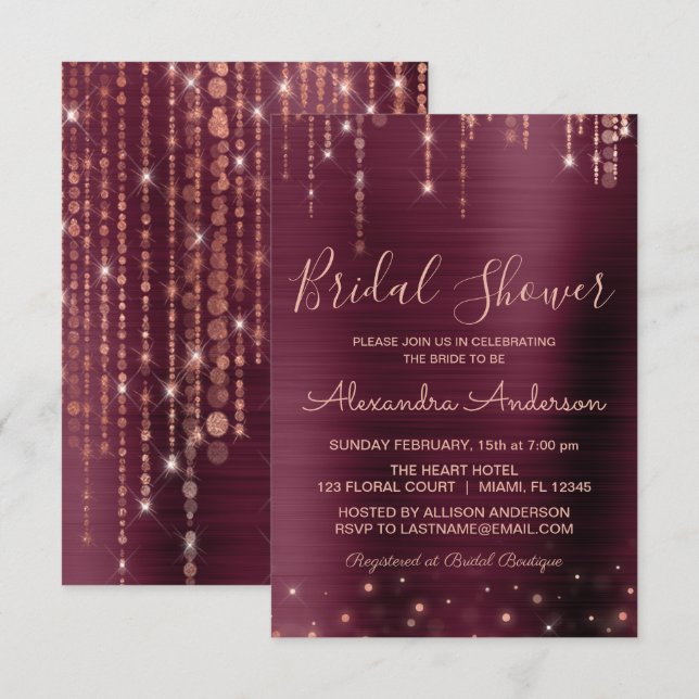 Burgundy and Rose Gold Bridal Shower Invitation (Front/Back)