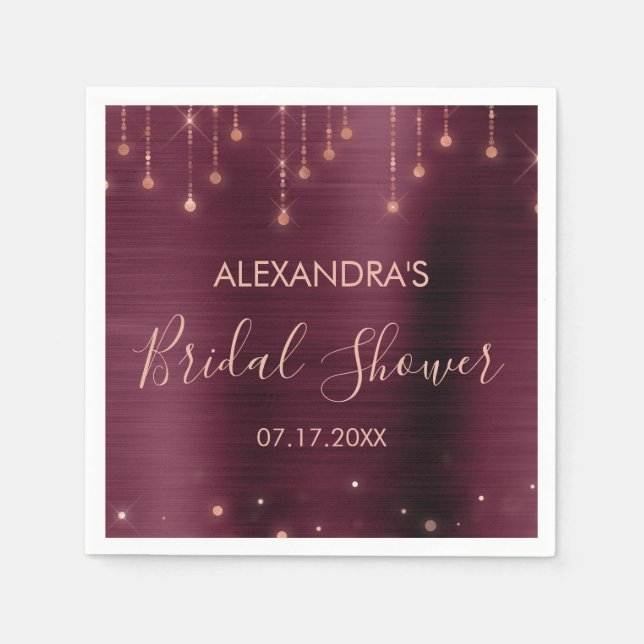 Burgundy and Rose Gold Bridal Shower Napkins (Front)