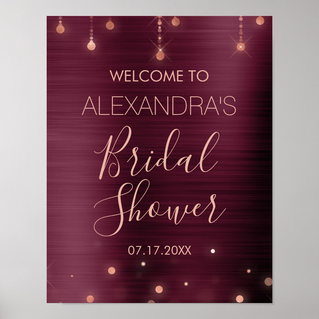 Burgundy And Rose Gold Bridal Shower Poster Zazzle 