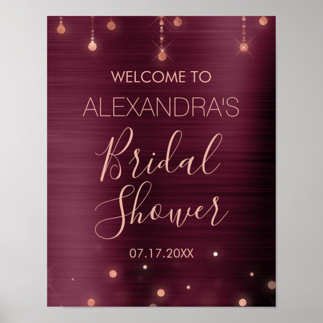 Burgundy and Rose Gold Bridal Shower Poster (Front)
