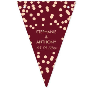 Burgundy and Rose Gold Confetti Wedding Bunting Flags