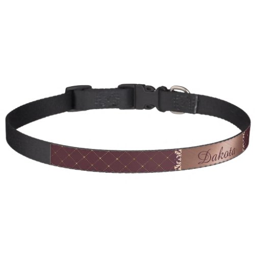 Burgundy and Rose Gold Diamond Print Dog Collar