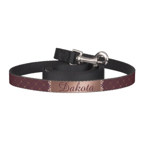 Burgundy and Rose Gold Diamond Print Pet Leash