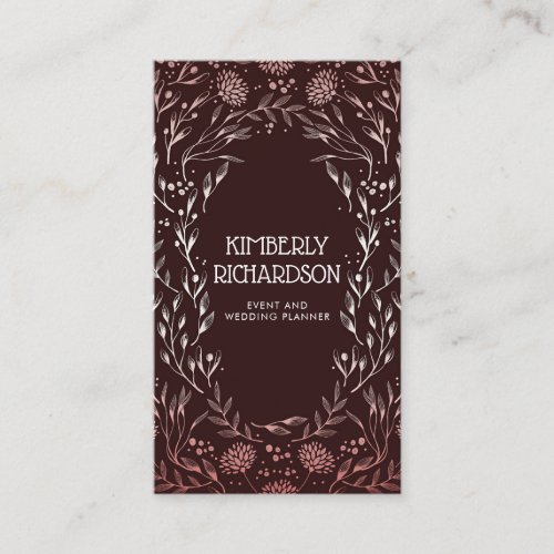 Burgundy and Rose Gold Floral Wreath Elegant Business Card