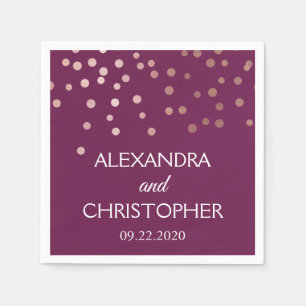 Burgundy and Rose Gold Foil Confetti Wedding Napkins