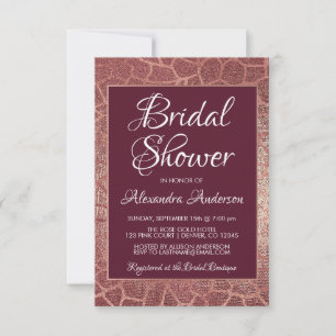 Burgundy and Rose Gold Foil Wild Bridal Shower Invitation