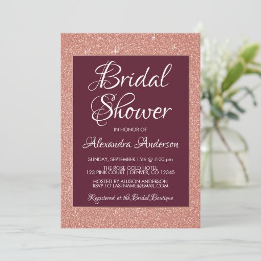 Burgundy And Rose Gold Glitter Bridal Shower Invitation Zazzle