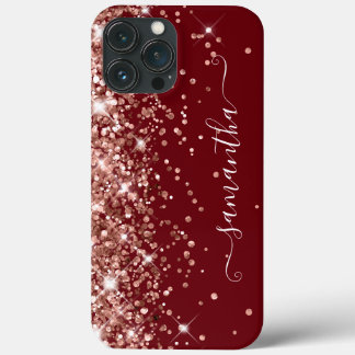 Burgundy and Rose Gold Glitter Girly Signature iPhone 13 Pro Max Case