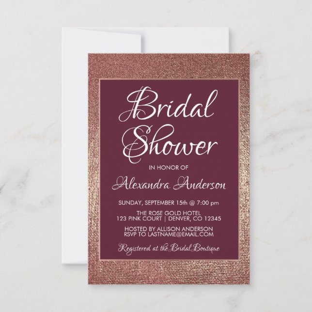 Burgundy and Rose Gold Modern Bridal Shower Invitation (Front)