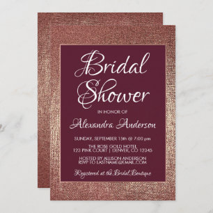 Burgundy and Rose Gold Modern Bridal Shower Invitation