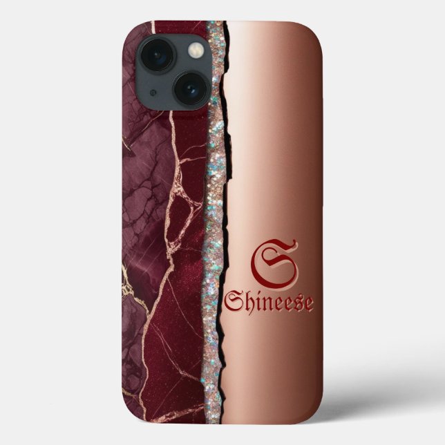 burgundy and rose gold personalized elegant Case-Mate iPhone case (Back)
