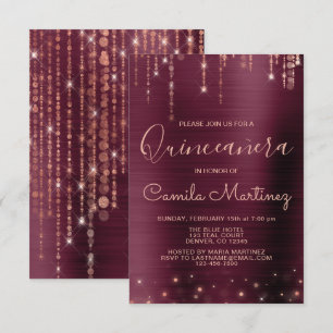 Burgundy and Rose Gold Quinceanera Party Invitation