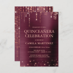 Burgundy and Rose Gold Quinceanera Party Invitation