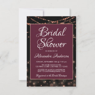 Burgundy and Rose Gold String Lights Bridal Shower Invitation
