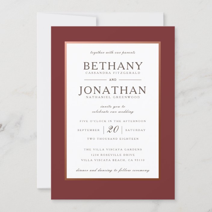 Burgundy and Rose Gold Wedding Invitation | Zazzle.com