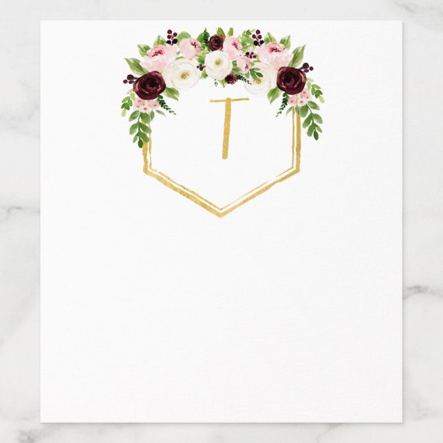 Burgundy and Roses Gold Monogram Envelope Liner (Design)