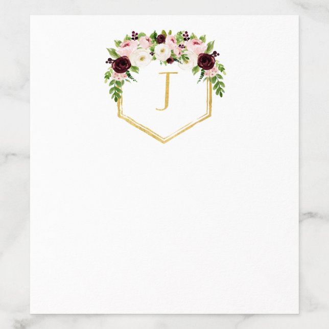 Burgundy and Roses Gold Monogram Envelope Liner (Design)