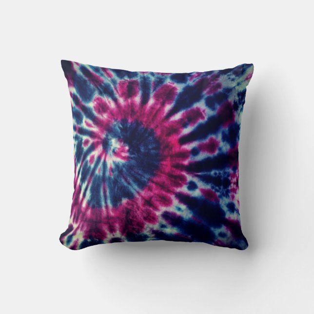 Burgundy and Royal Blue Tie Dye Throw Pillow (Front)