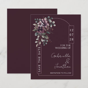 Burgundy and Sage Arch Save the Date   Invitation