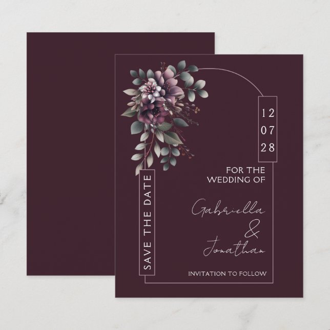 Burgundy and Sage Arch Save the Date | Invitation (Front/Back)