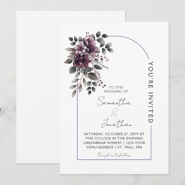 Burgundy and Sage Arch Wedding | Invi Invitation (Front/Back)