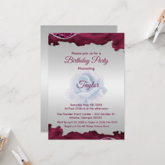 Burgundy and Silver Birthday Invitation