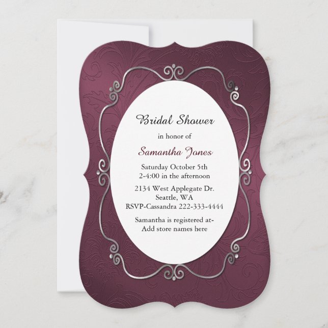 Burgundy and Silver Bridal Shower Invitation (Front)