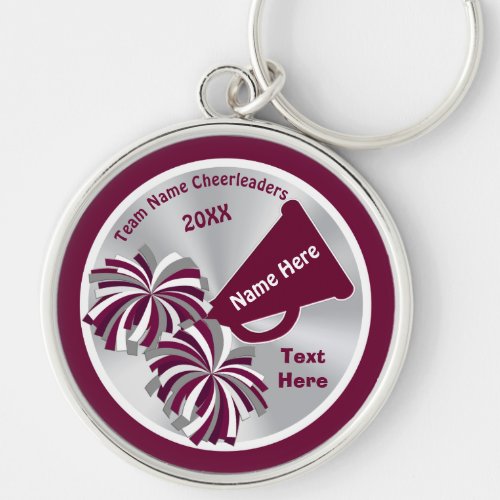 Burgundy and Silver Cheer Keychains PERSONALIZED