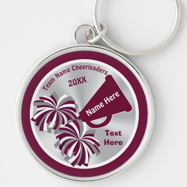 Burgundy and Silver Cheer Keychains PERSONALIZED (Front)