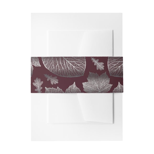 burgundy and silver fall leaves wedding invitation belly band (Front Example)