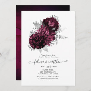 Burgundy and Silver Floral Couples Shower Invitation