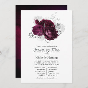 Burgundy and Silver Floral Shower by Mail Invitation