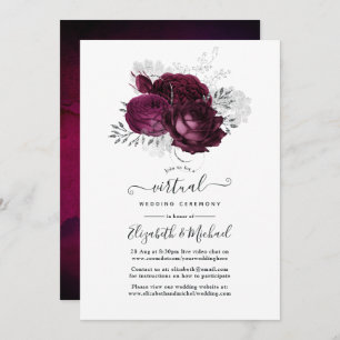 Burgundy and Silver Floral Virtual Wedding Invitation