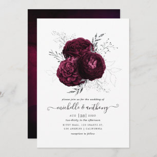 Burgundy and Silver Floral Wedding Invitation