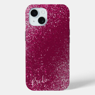 Burgundy and Silver Glitter iPhone 15 Case