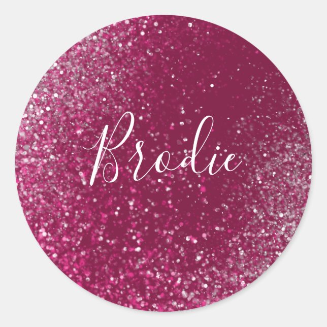 Burgundy and Silver Glitter Classic Round Sticker (Front)