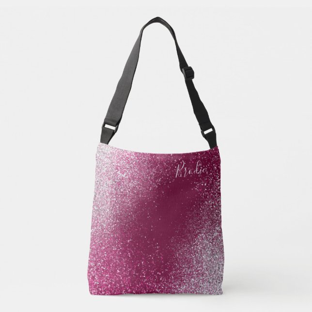 Burgundy and Silver Glitter Crossbody Bag (Front)