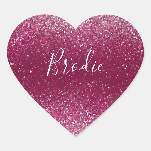 Burgundy and Silver Glitter Heart Sticker (Front)