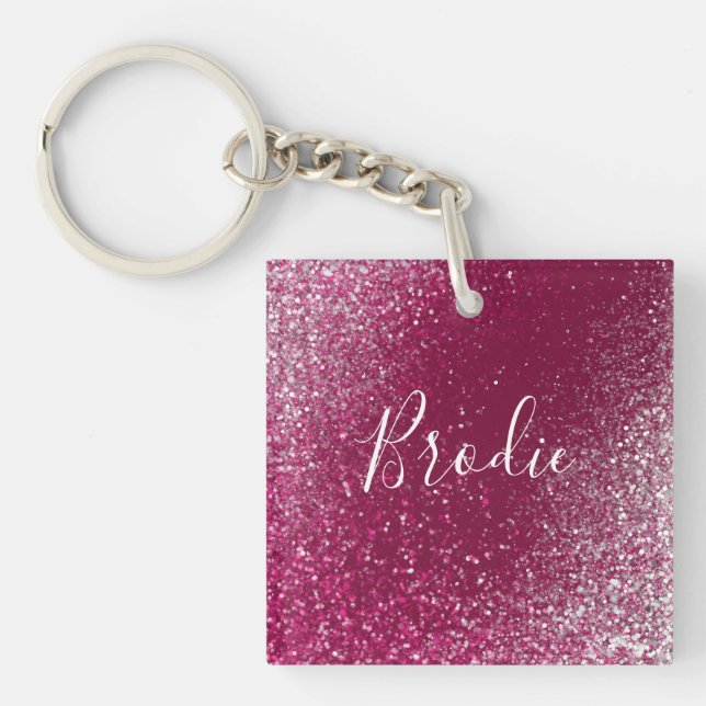 Burgundy and Silver Glitter Keychain (Front)