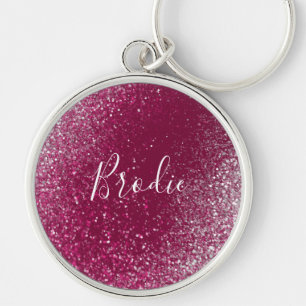 Burgundy and Silver Glitter Keychain